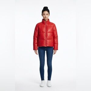 Du Jour via QVC Faux Leather Zip-Front Puffer Jacket Sz S